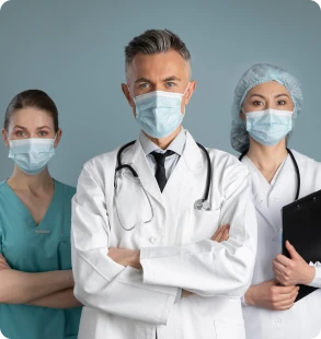 Doctor and nurses with medical equipment